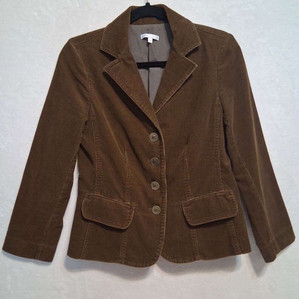 Vince 6 Blazer Jacket Corduroy Brown Cotton Button Front USA Academia Autumn